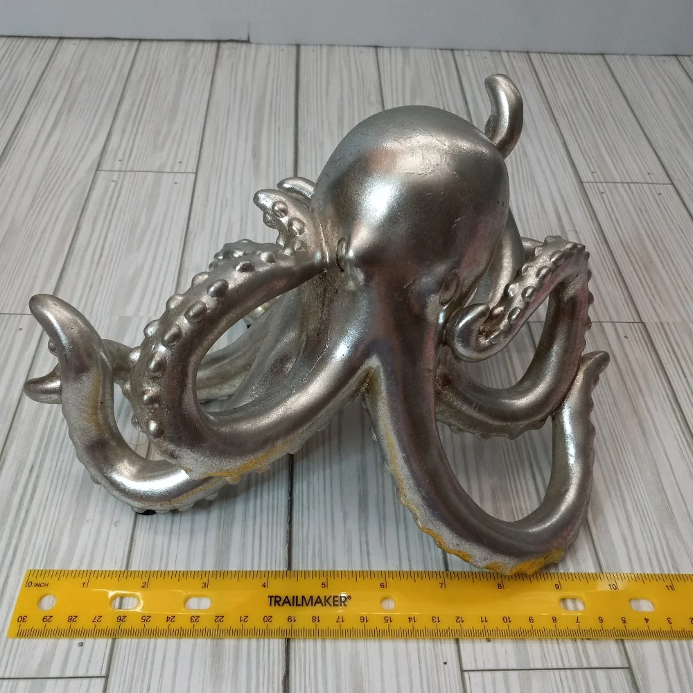 Decorative Silver Nautical Octopus Polyresin Statue Home Decor Accent